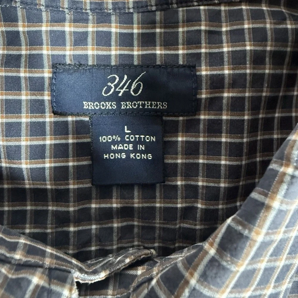 Vintage Brooks Brothers 346 Shirt Men's Large Navy Blue Plaid Long Sleeve‎